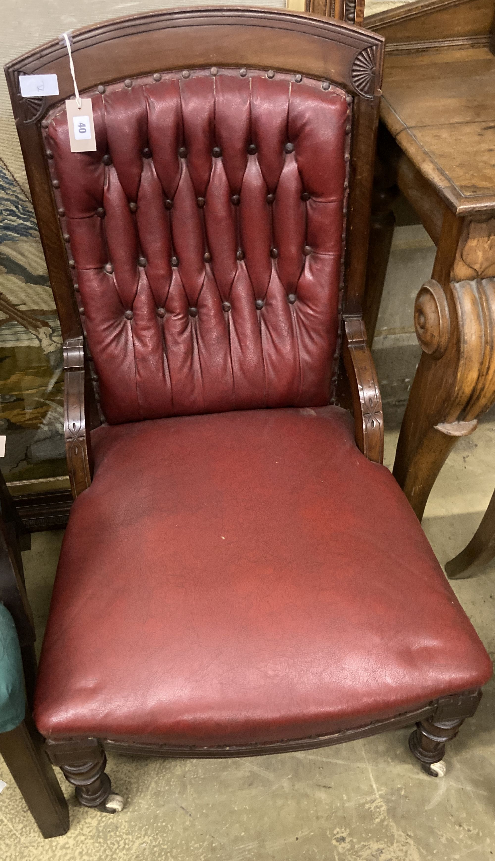 A Victorian mahogany salon chair together with a Regency dining chair
